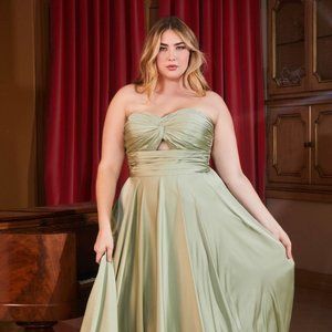 NEW LONG OFF THE SHOULDER SLEEVELESS A-LINE SATIN GOWN WITH ZIPPER BACK CD 7496C